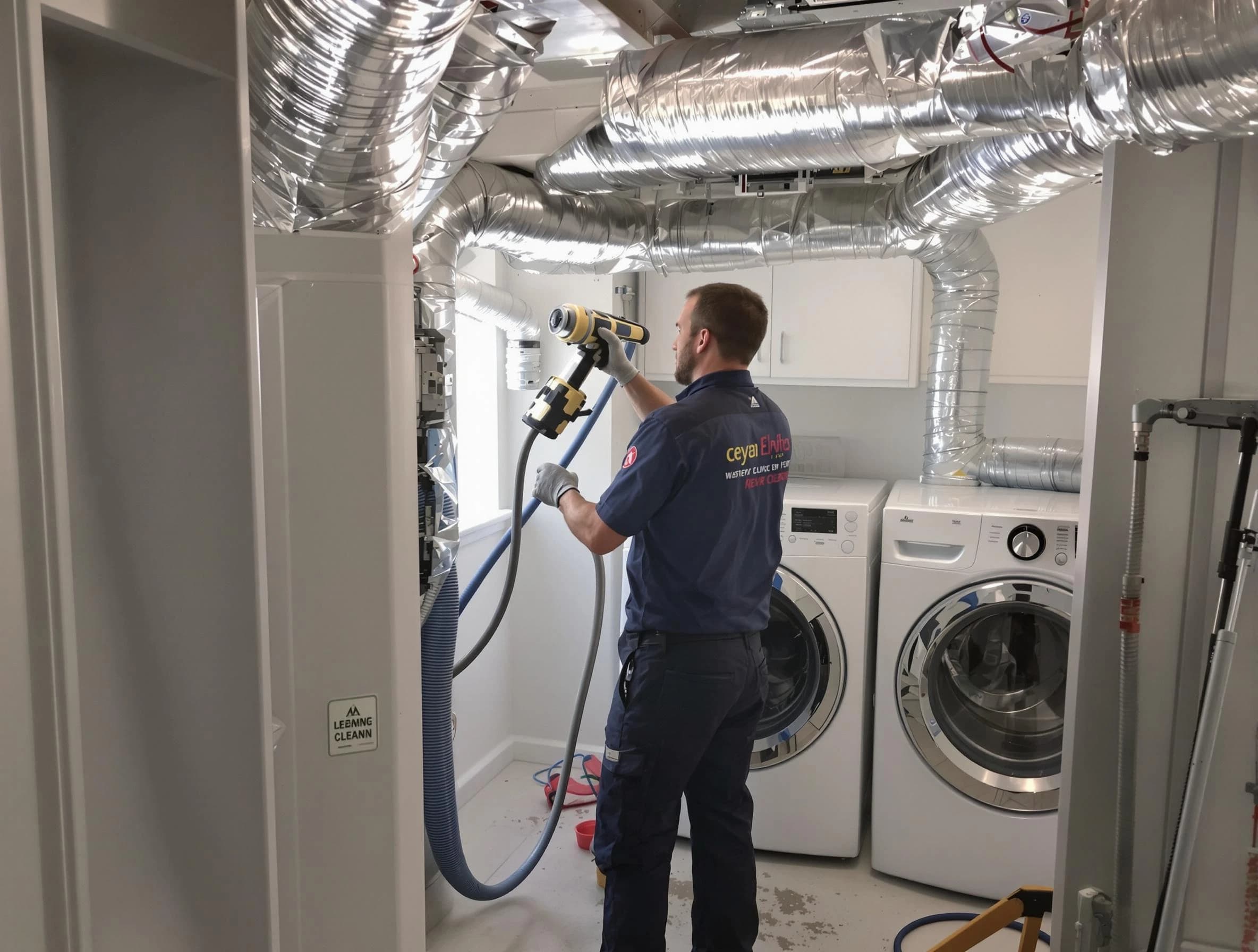 Newport Beach Dryer Vent Cleaning specialist using advanced equipment for thorough duct cleaning in Newport Beach